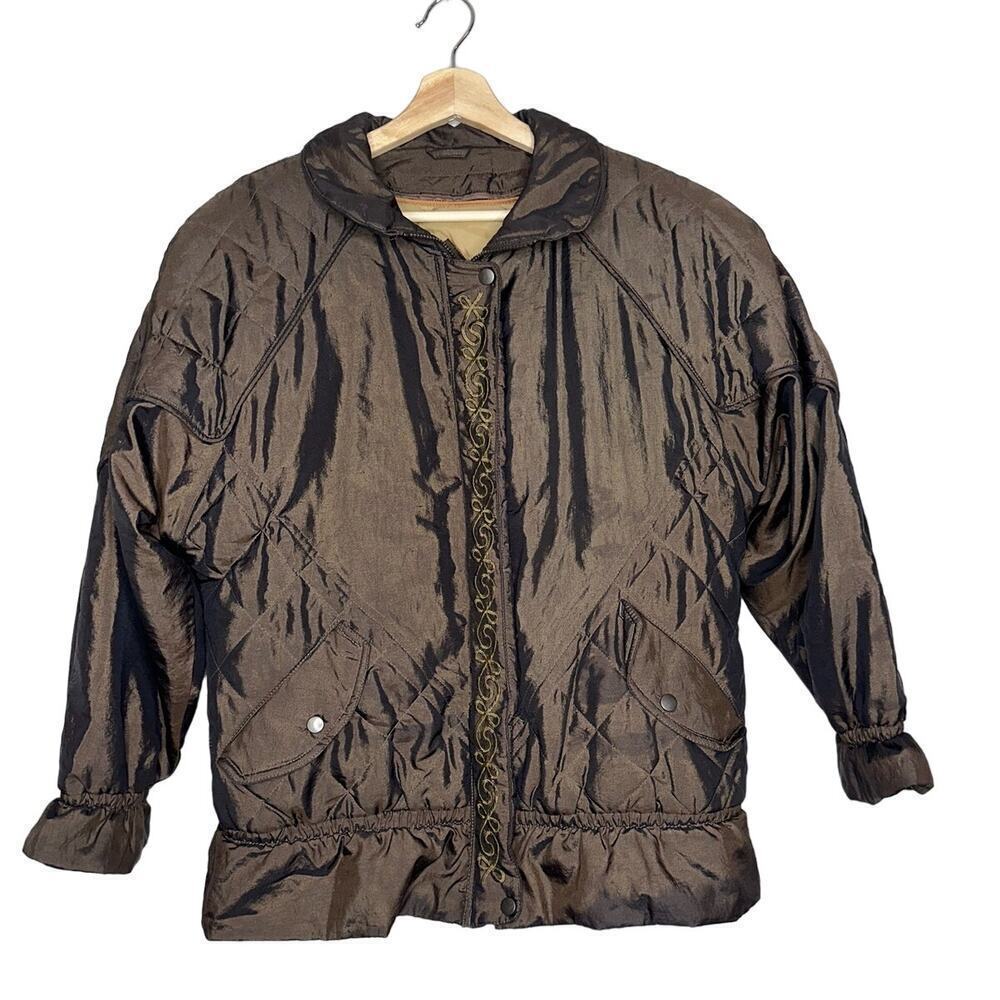London Fog Towne Quilted Puffer Jacket Dark Olive/Brown Medium Insulated/Lined